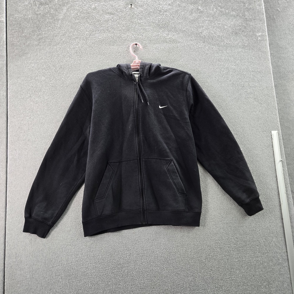 Nike Men Hoodie XL Black Fleece Jacket Embroidered Mini Swoosh Logo Zipper